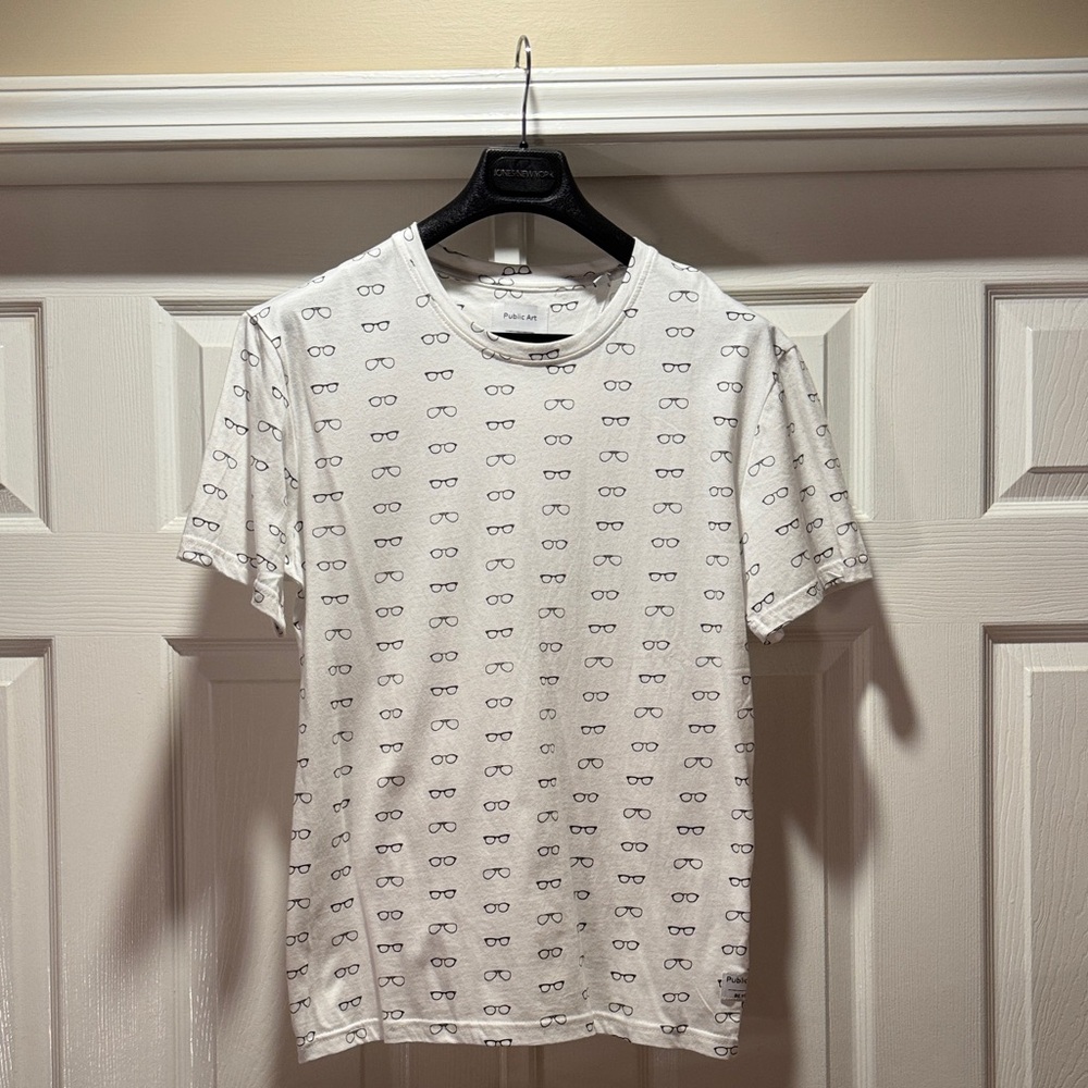 Men's White Tee with Glasses Print